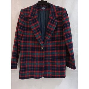 Regatta Sport Plaid Blazer Jacket Wool Blend Red Green Navy Single Button Lined